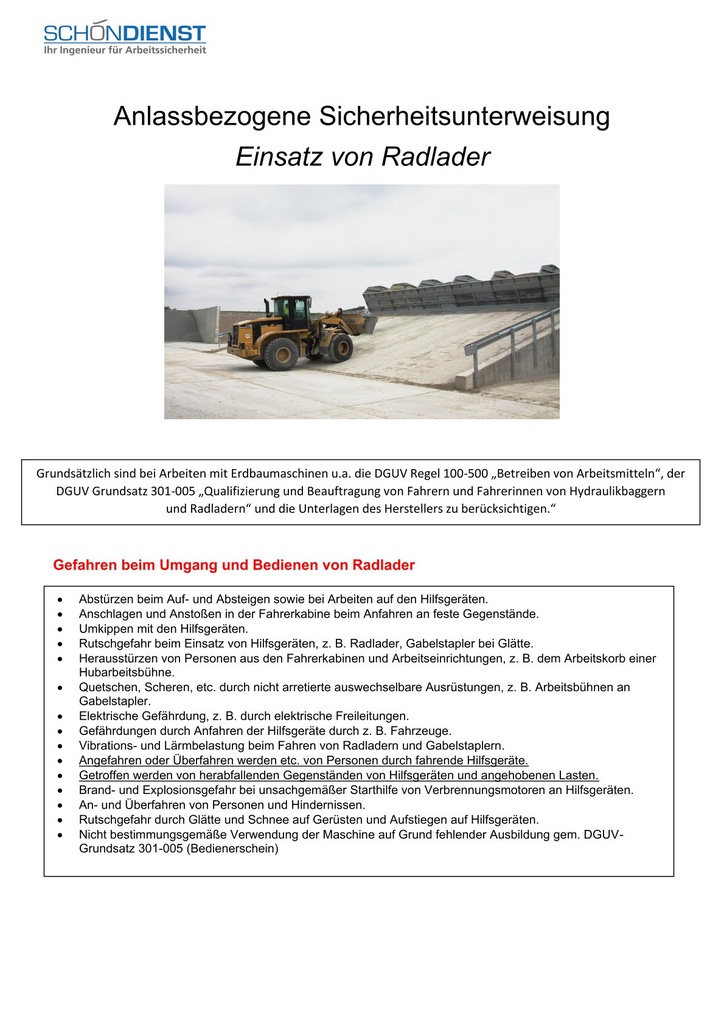 Anlassbezogene Unterweisung Radlader